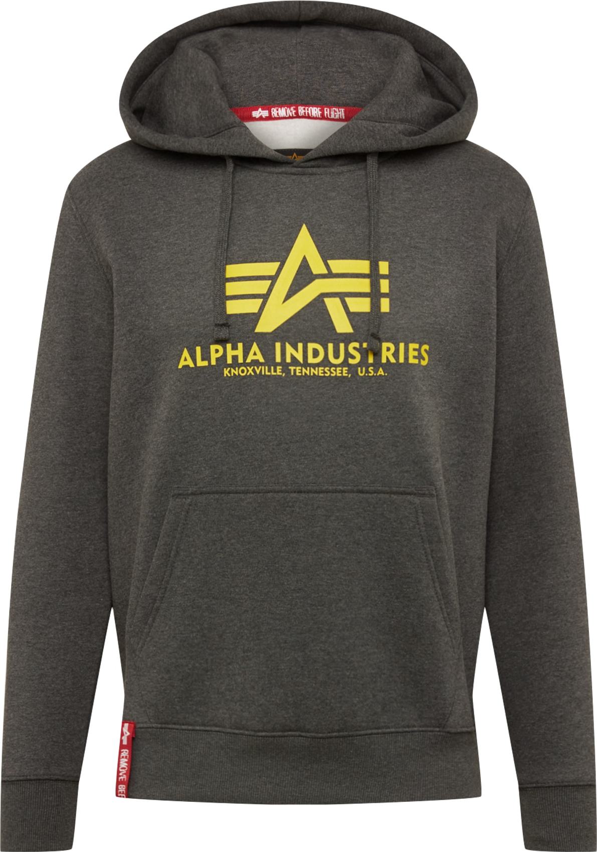 ALPHA INDUSTRIES Mikina 'Basic Hoody' žlutá / grafitová