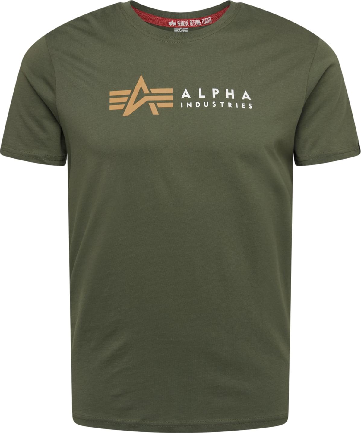 ALPHA INDUSTRIES Tričko tmavě zelená / bílá / zlatě žlutá