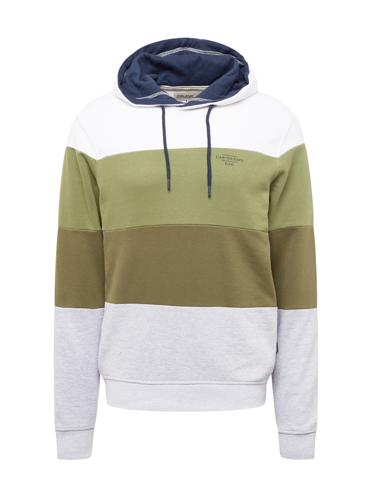 BLEND Mikina olivová / khaki / bílá / šedá