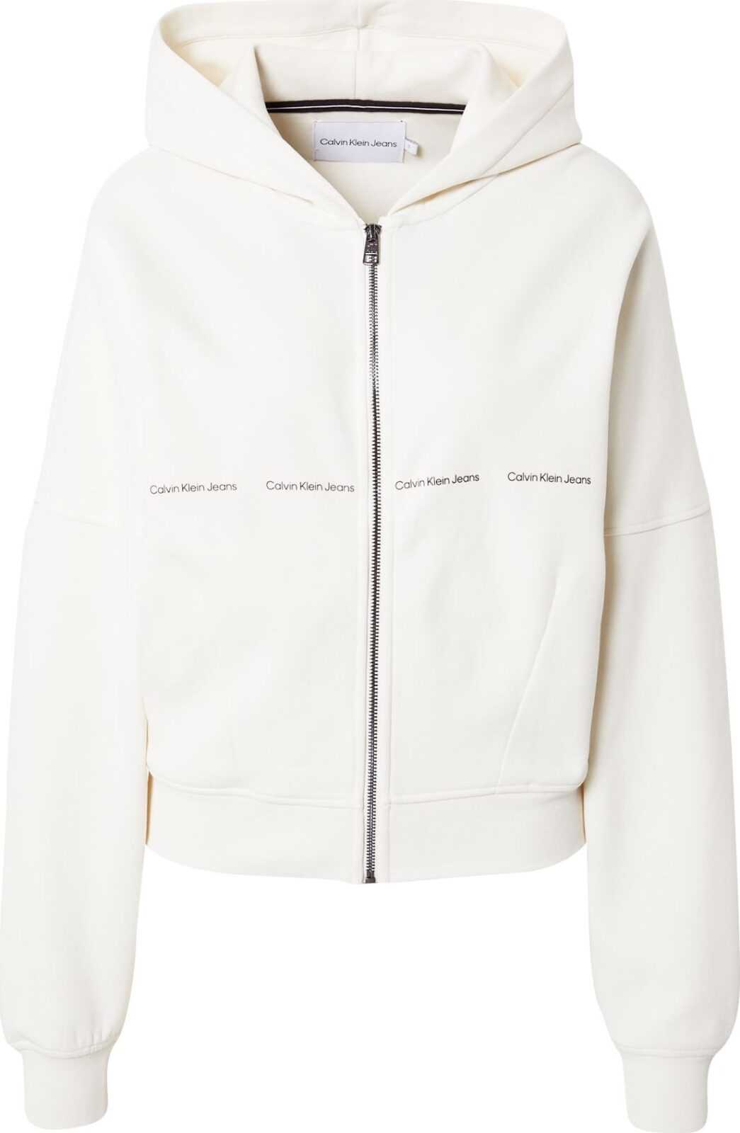 Calvin Klein Jeans Mikina s kapucí bílá / černá