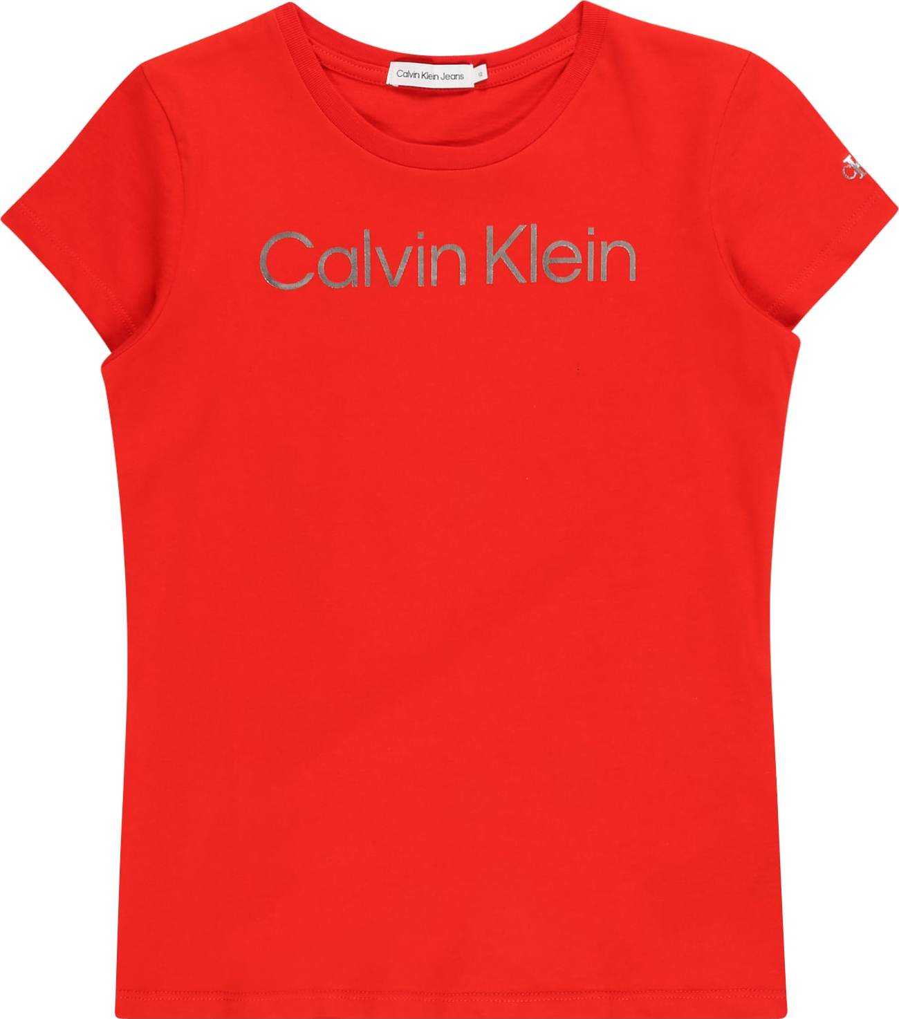 Calvin Klein Jeans Tričko červená / stříbrně šedá
