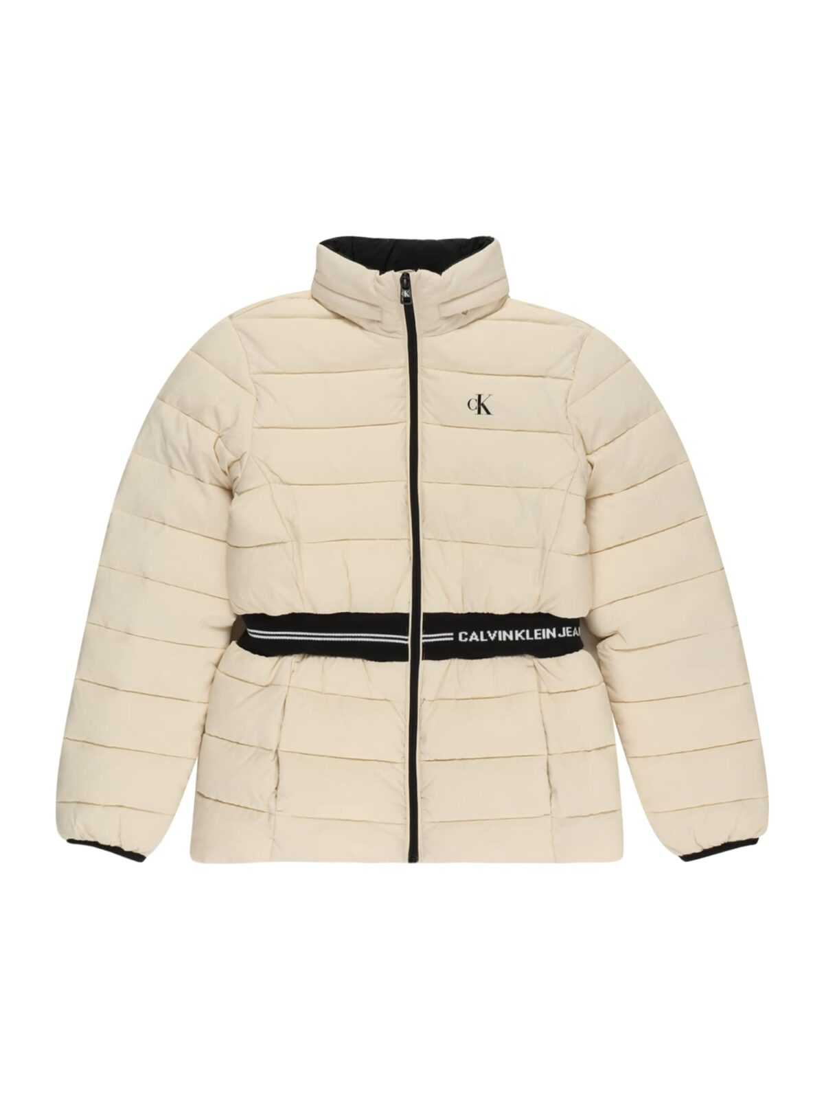 Calvin Klein Jeans Zimní bunda černá / barva bílé vlny
