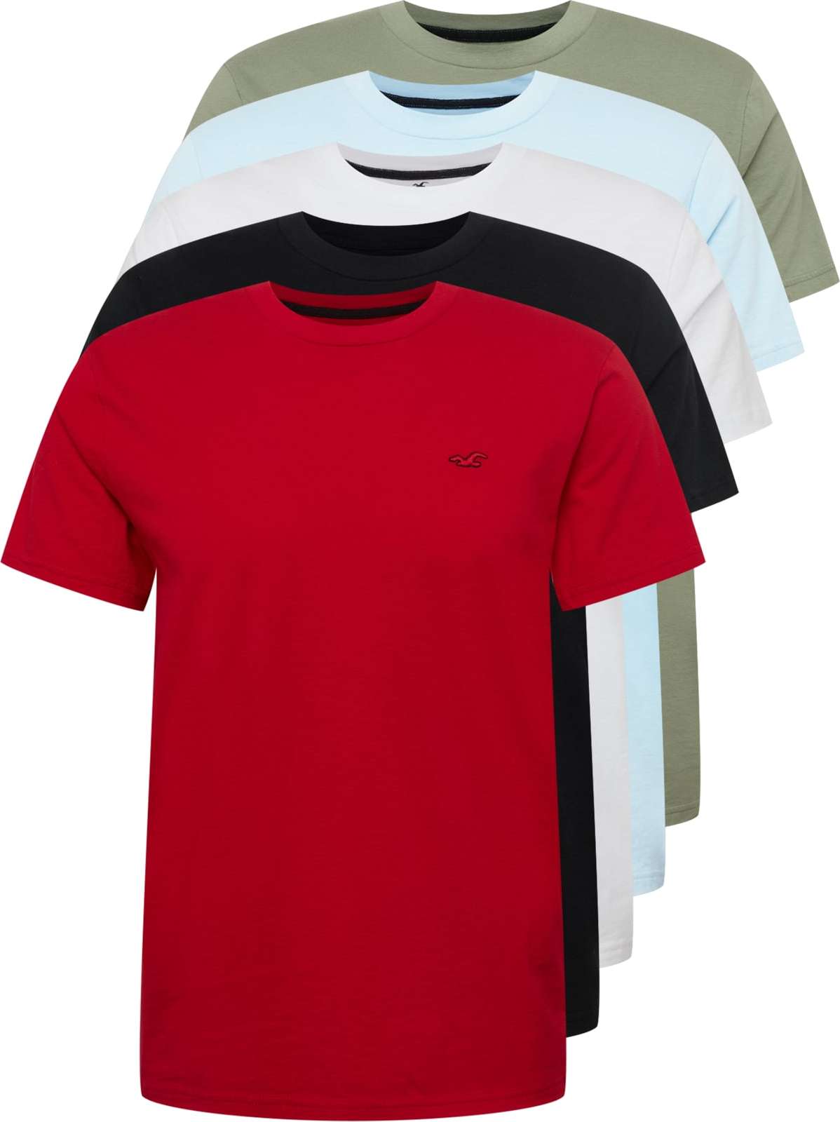 HOLLISTER Tričko bílá / khaki / světlemodrá / červená / černá