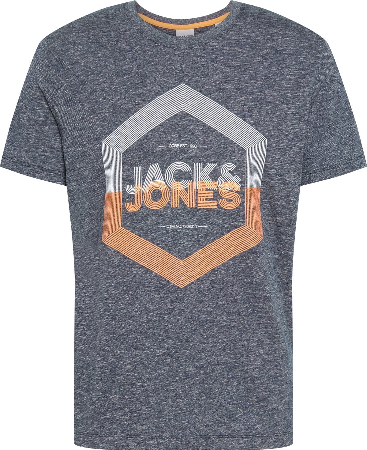JACK & JONES Tričko chladná modrá / šedá / oranžová