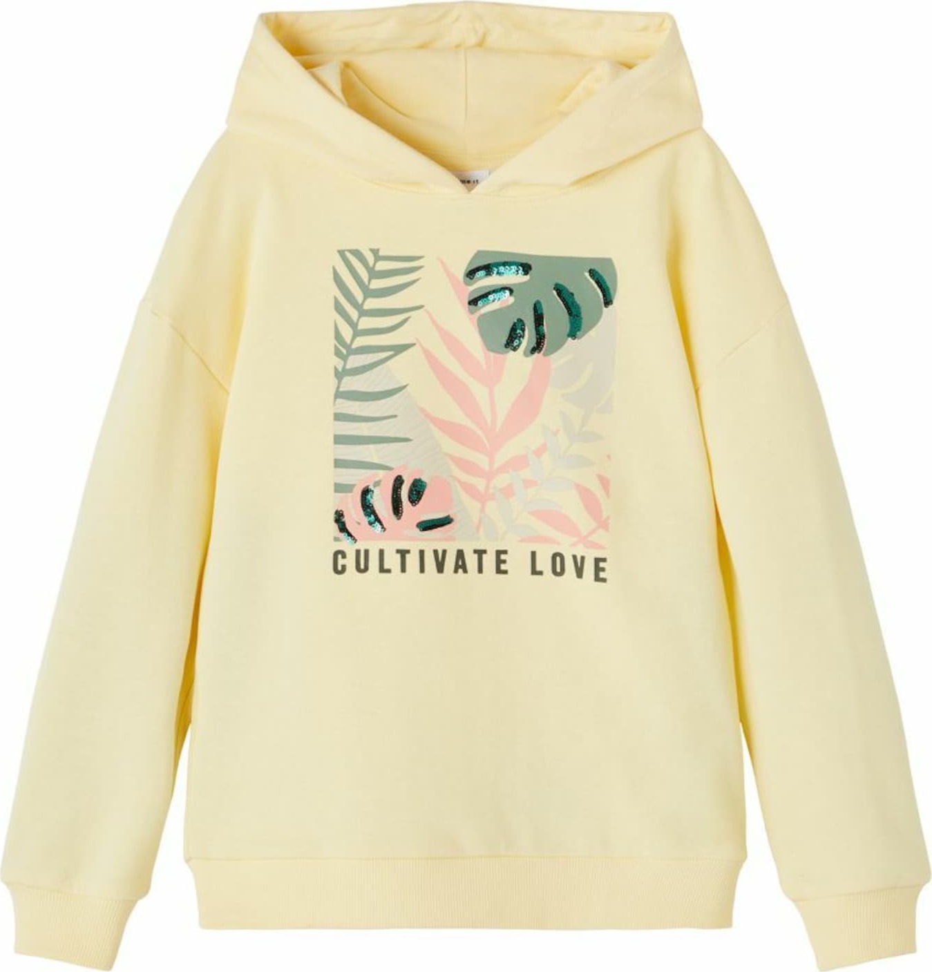 NAME IT Mikina 'Cultivate Love' světle žlutá / růžová / bílá / zelená