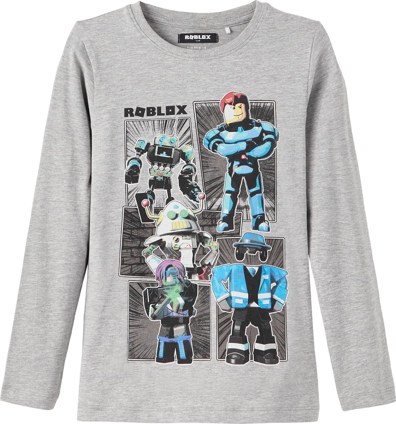 NAME IT Tričko 'Roblox Dominic' šedý melír / mix barev