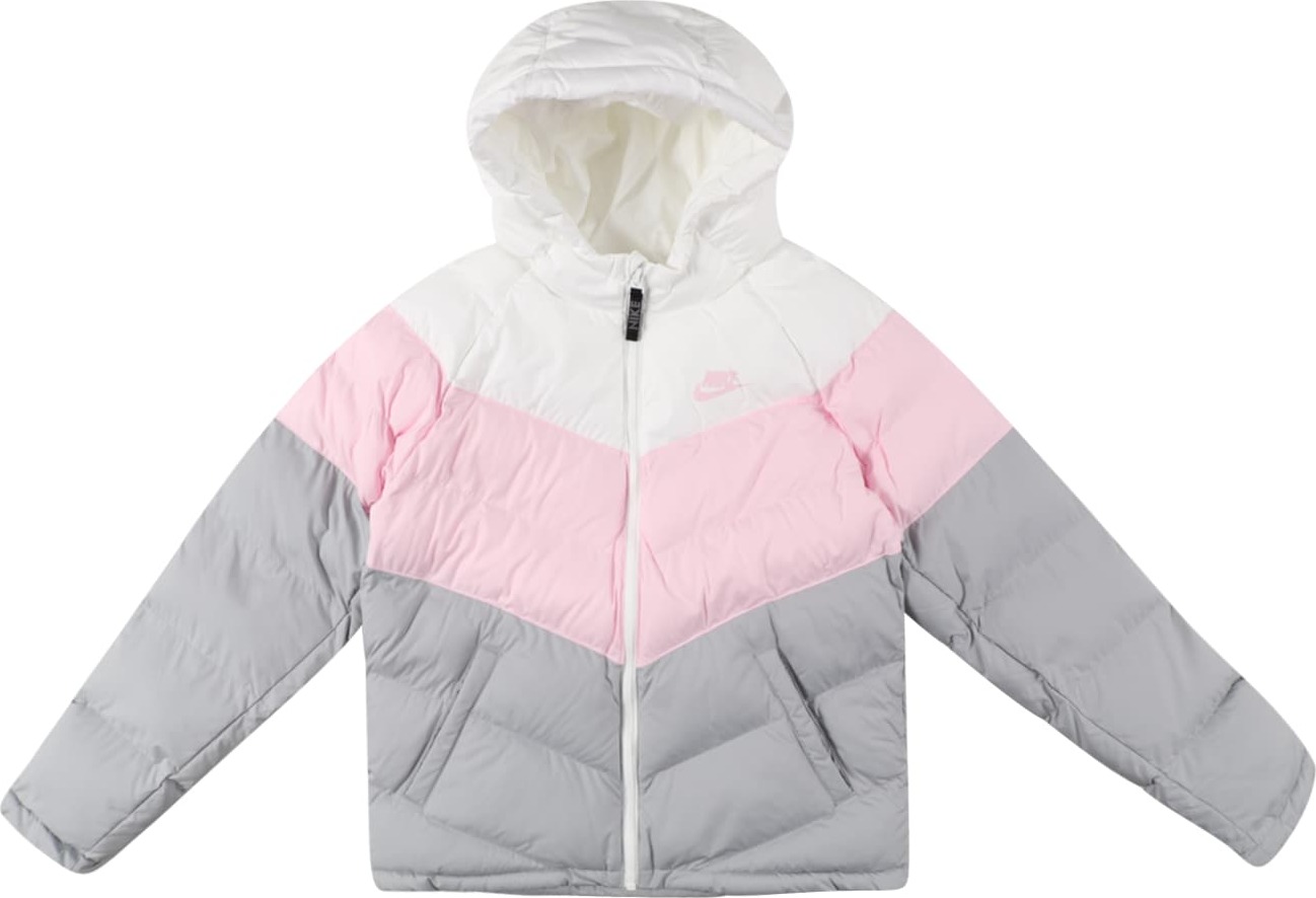 Nike Sportswear Zimní bunda bílá / růžová / kouřově šedá