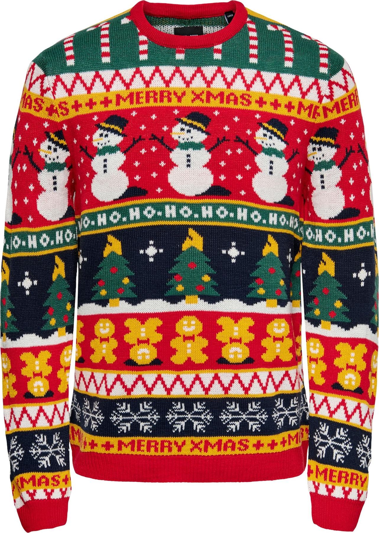 Only & Sons Svetr 'X-MAS' červená / bílá / zelená / žlutá / noční modrá