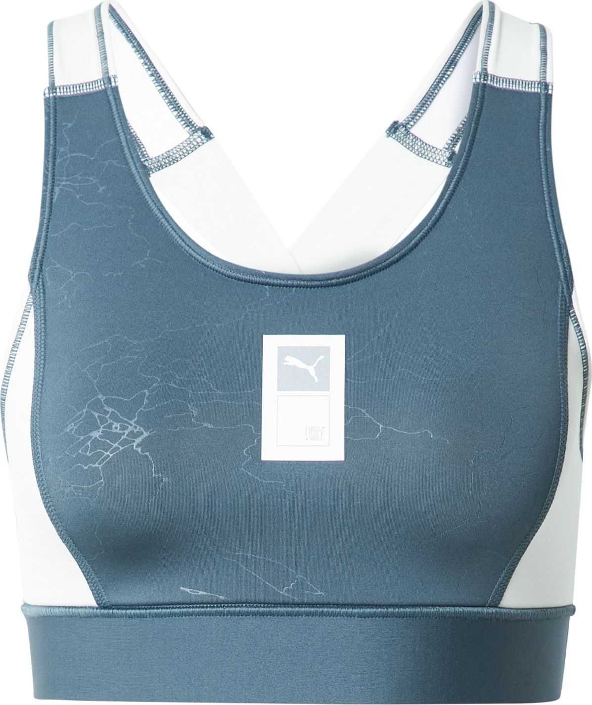 PUMA Sportovní podprsenka 'First Mile' šedá / bílá / čedičová šedá
