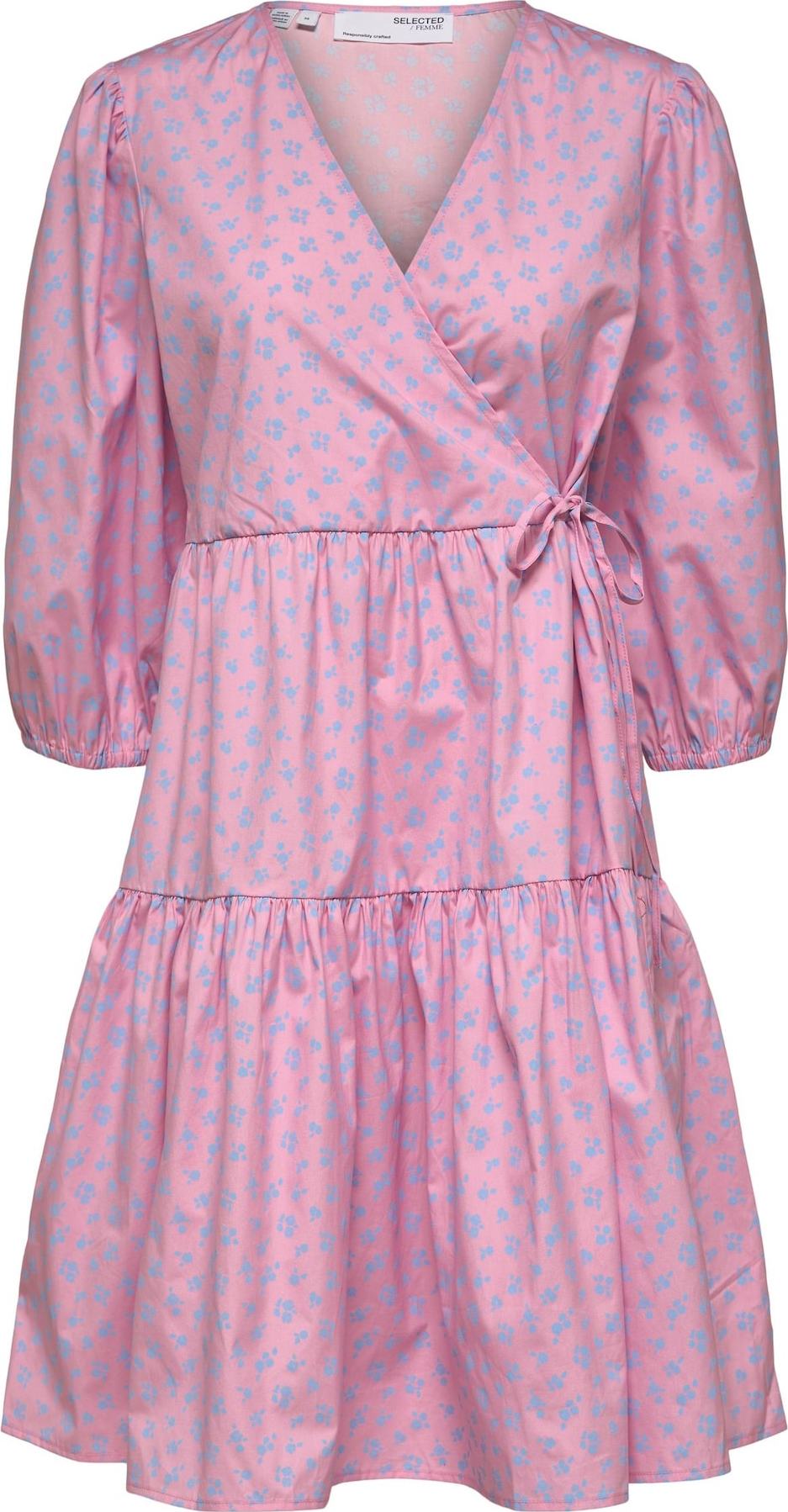 SELECTED FEMME Šaty 'Lise' pink / světlemodrá