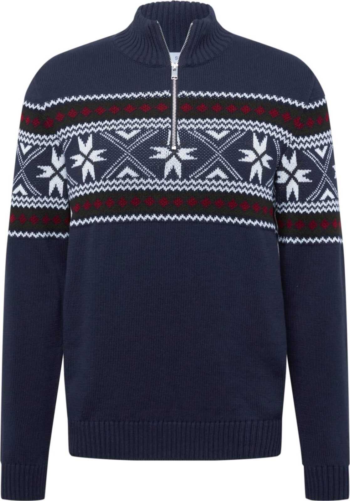 SELECTED HOMME Svetr 'Flake' bílá / vínově červená / černá / námořnická modř