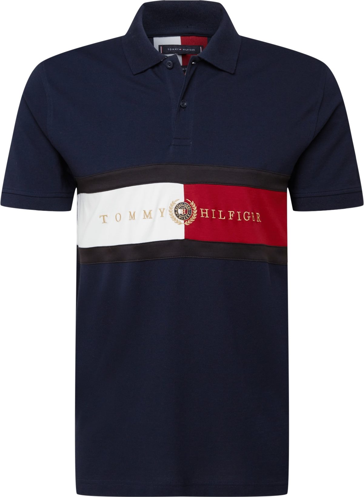 TOMMY HILFIGER Tričko černá / bílá / červená / světle hnědá / noční modrá