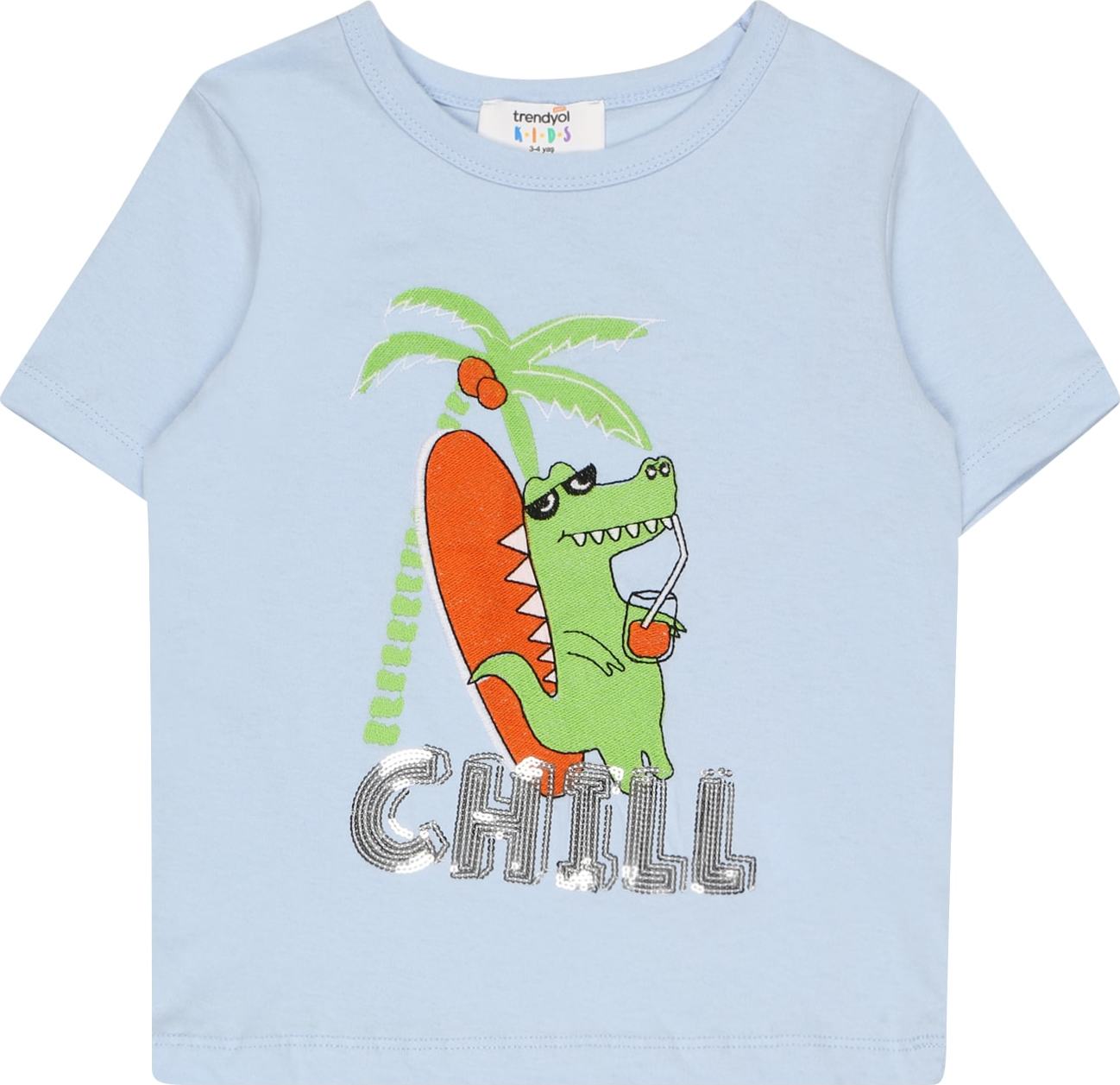 Trendyol Tričko světlemodrá / stříbrná / oranžová / černá / zelená