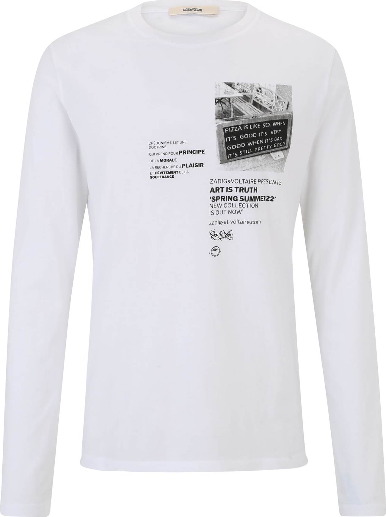 Zadig & Voltaire Tričko 'HECTOR' bílá / černá / šedý melír