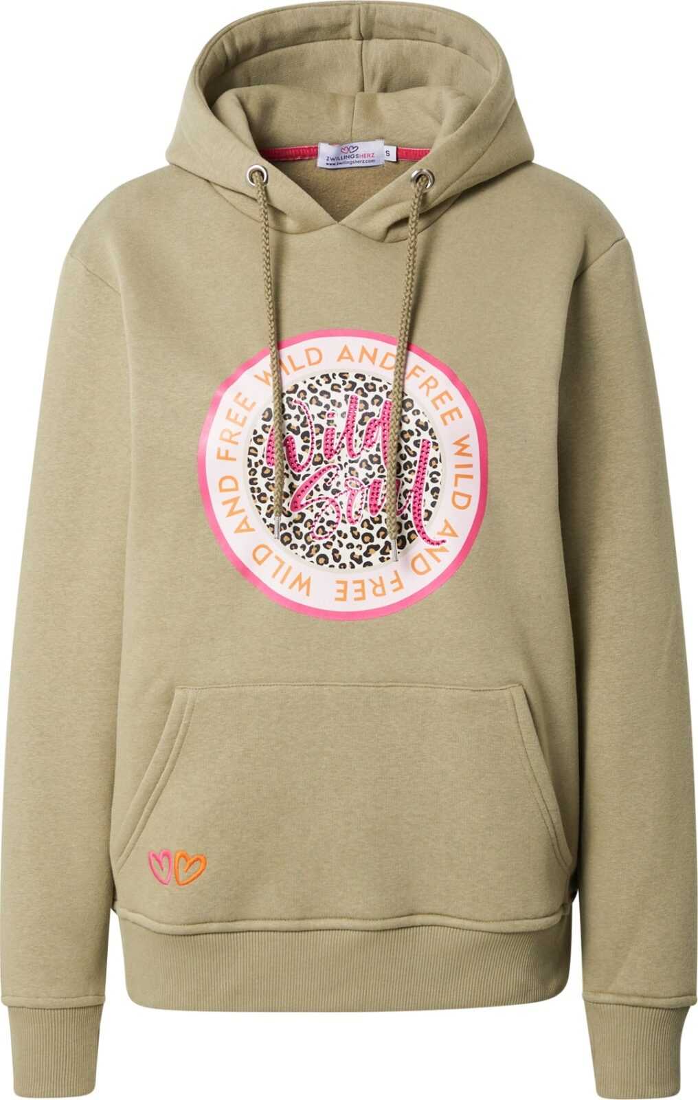 Zwillingsherz Mikina 'Milli' khaki / bílá / pink / černá / hnědá