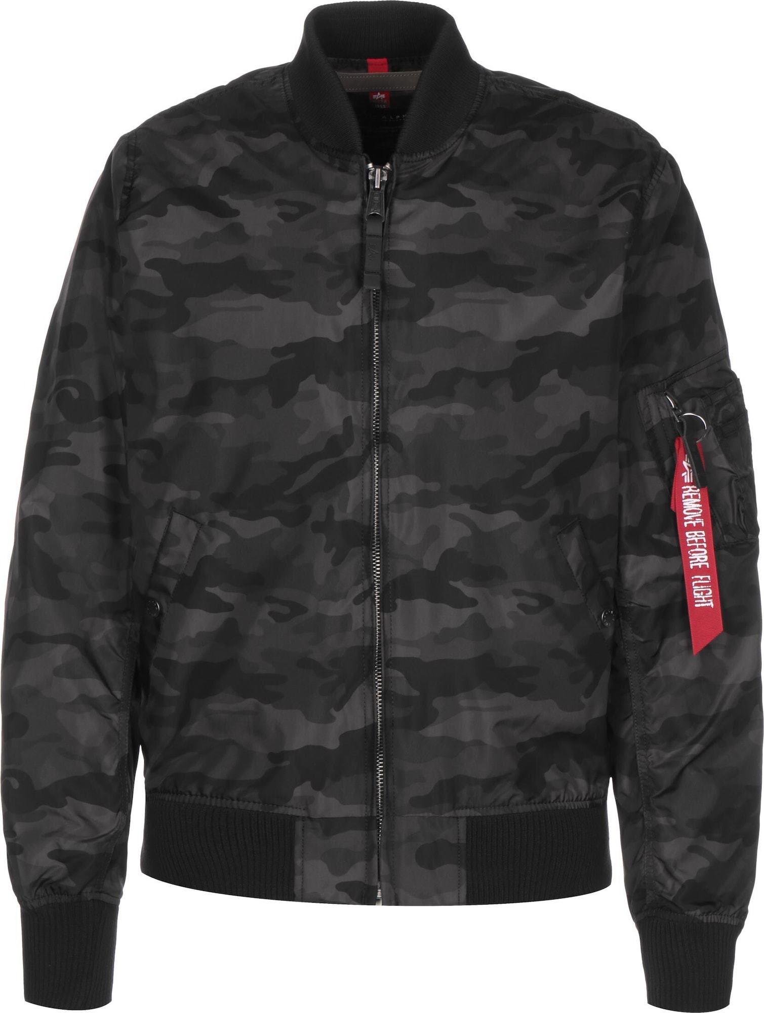 ALPHA INDUSTRIES Přechodná bunda černá / červená / tmavě zelená / šedá