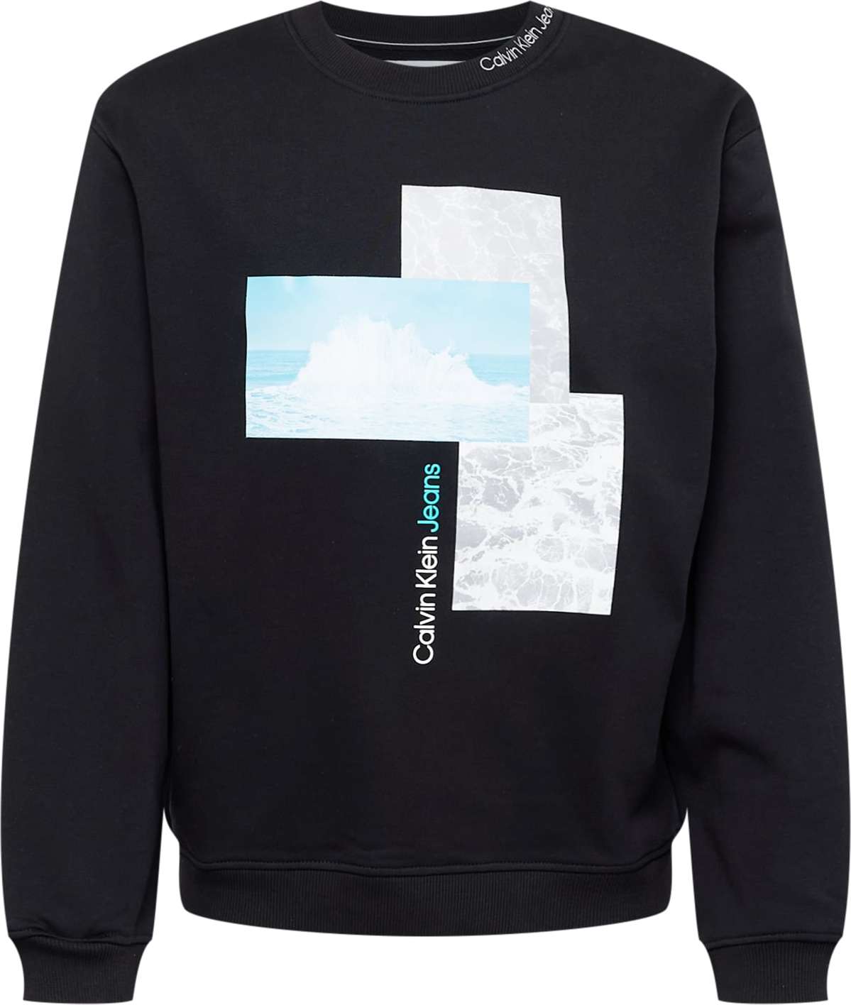 Calvin Klein Jeans Mikina černá / bílá / tyrkysová / kouřově šedá