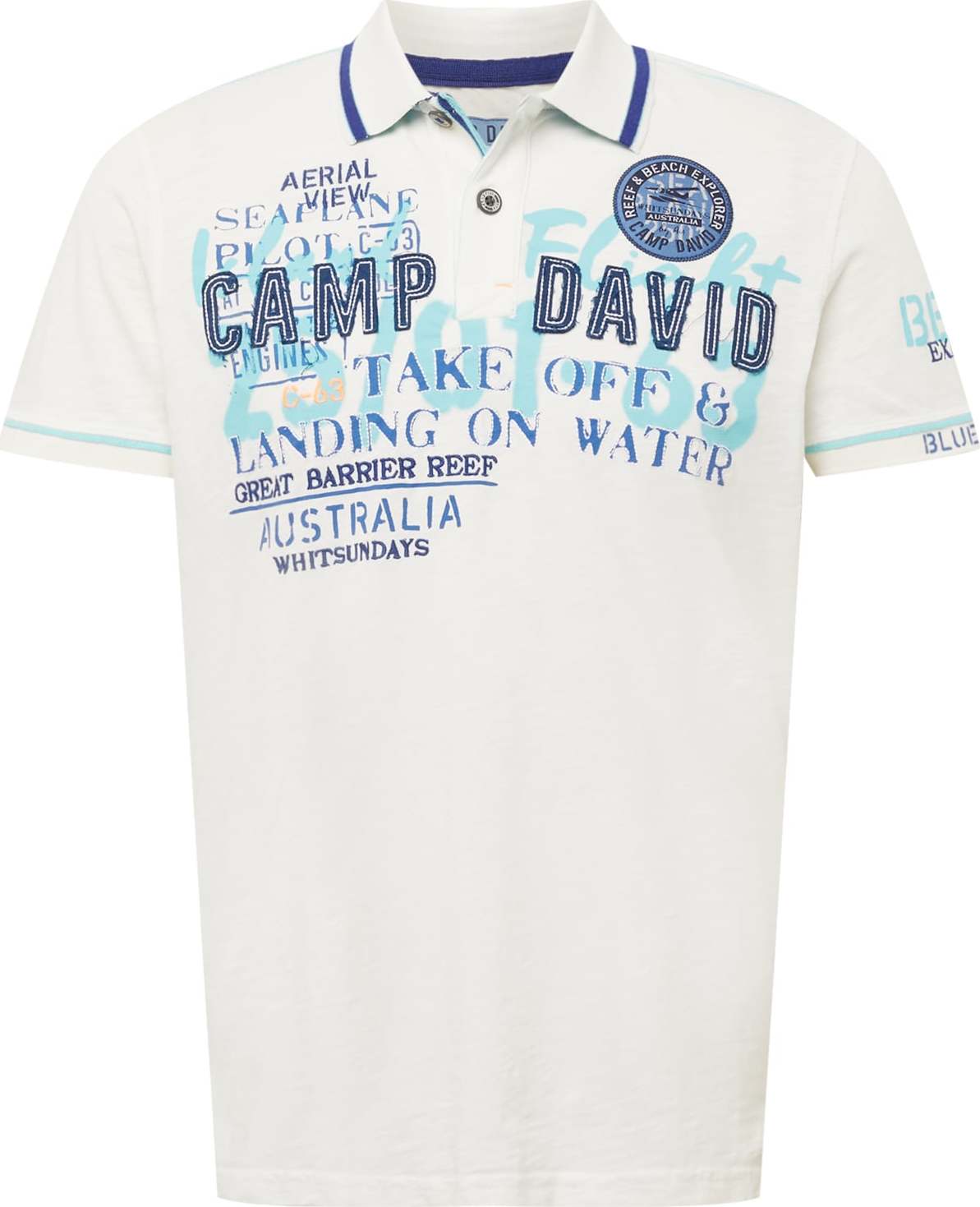 CAMP DAVID Tričko slonová kost / modrá