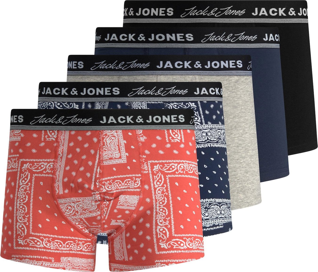 JACK & JONES Boxerky 'Bandana' červená / šedý melír / černá / námořnická modř / bílá