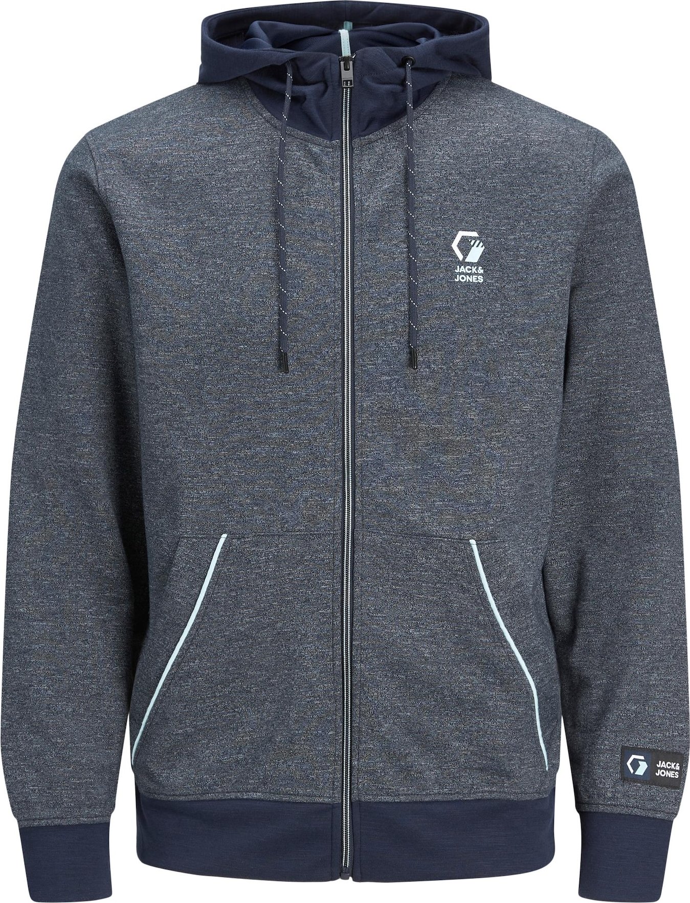 JACK & JONES Mikina s kapucí 'LOGAN' tmavě modrá / modrý melír