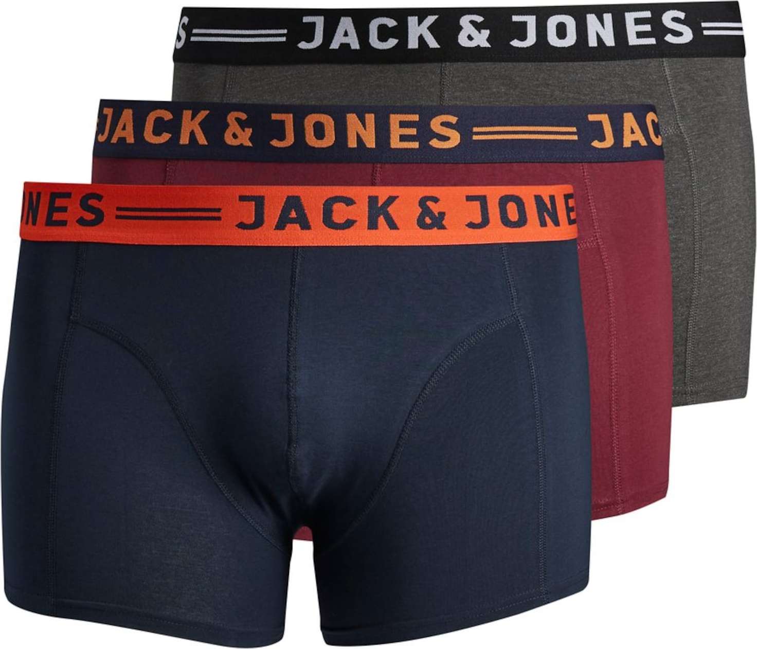 Jack & Jones Plus Boxerky burgundská červeň / námořnická modř / šedý melír / tmavě oranžová / bílá