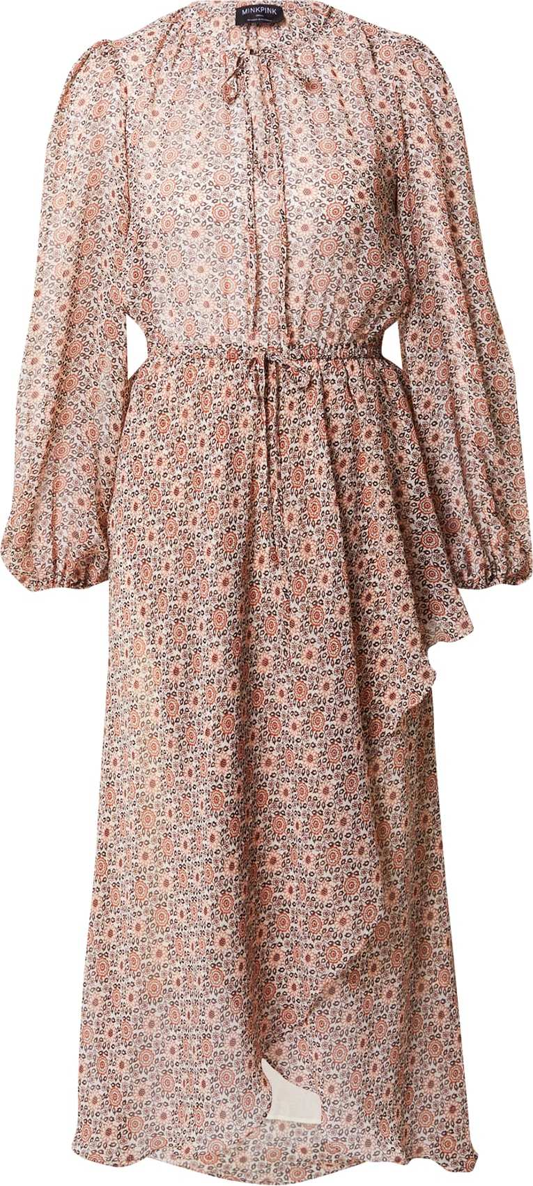 MINKPINK Košilové šaty 'TARRA' tělová / černá / světle červená / šedá