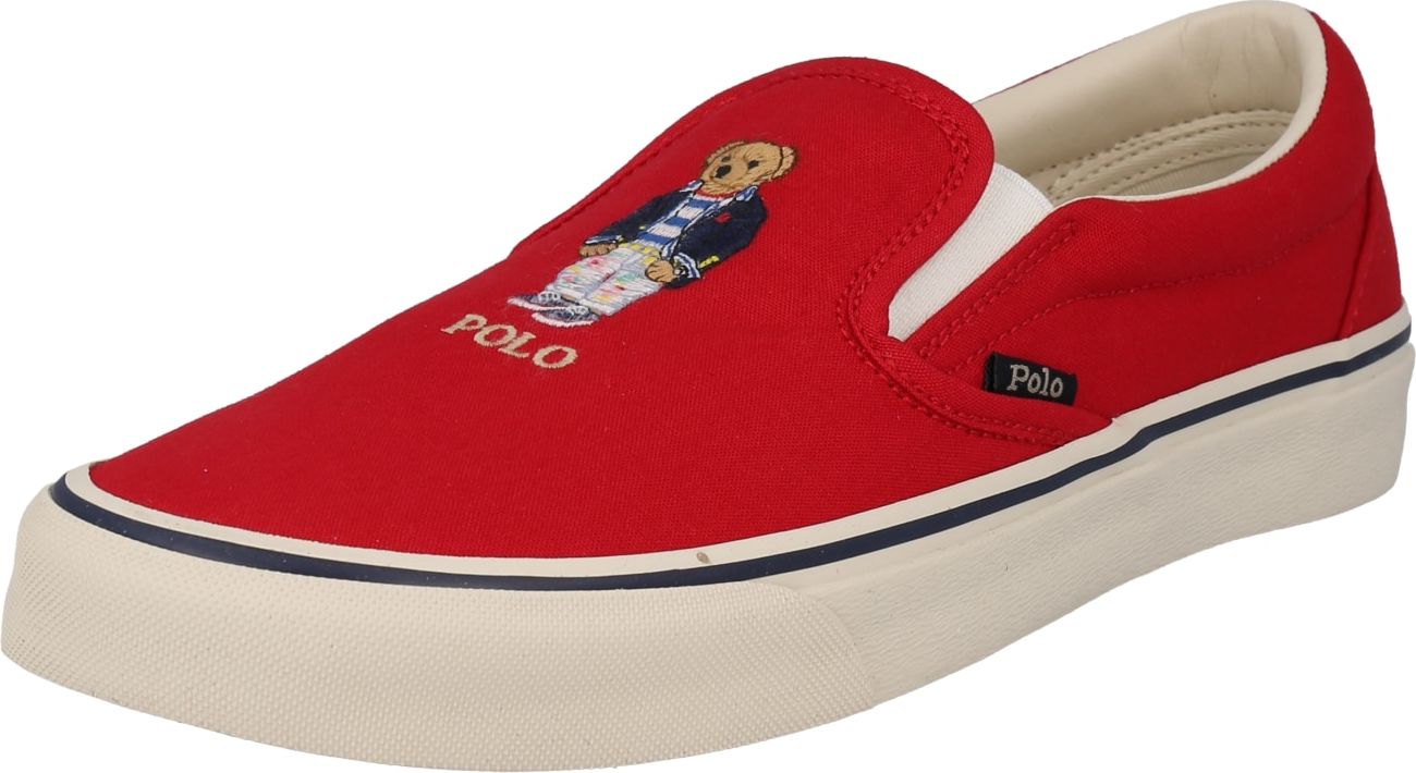 Polo Ralph Lauren Slip on boty 'KEATON' červená / bílá / světle hnědá / námořnická modř / žlutá
