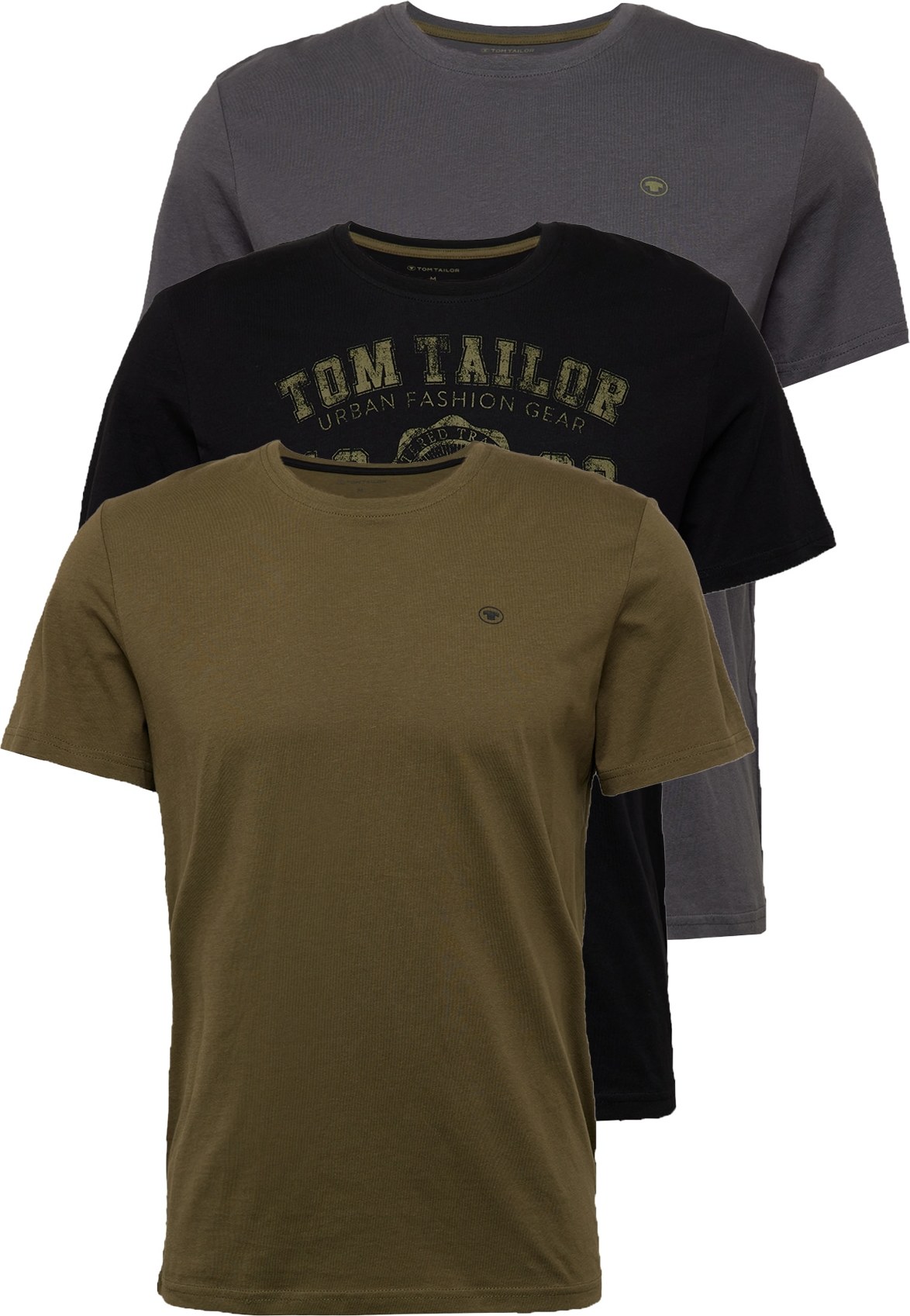 TOM TAILOR Tričko černá / olivová / šedobéžová