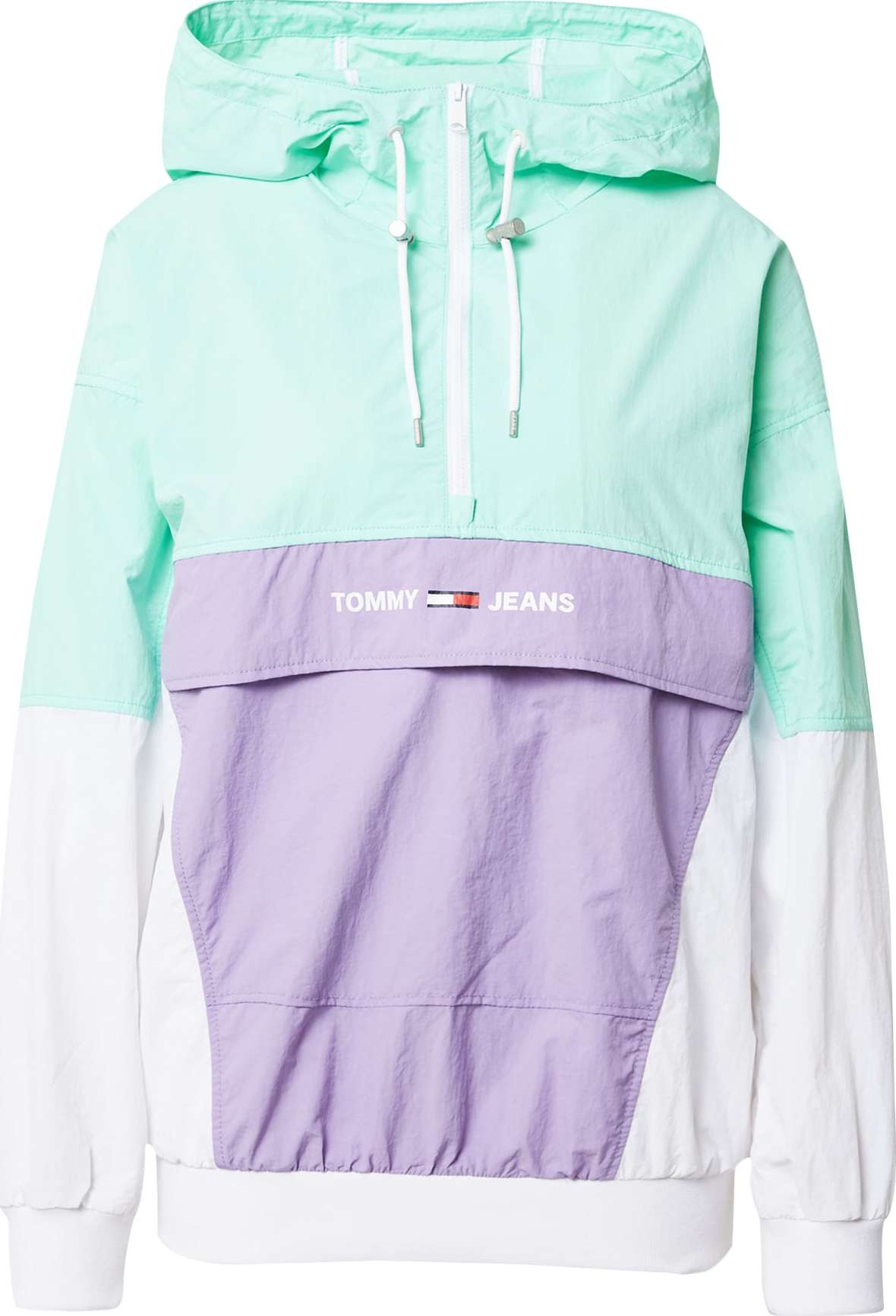 Tommy Jeans Přechodná bunda mátová / bílá / světle fialová