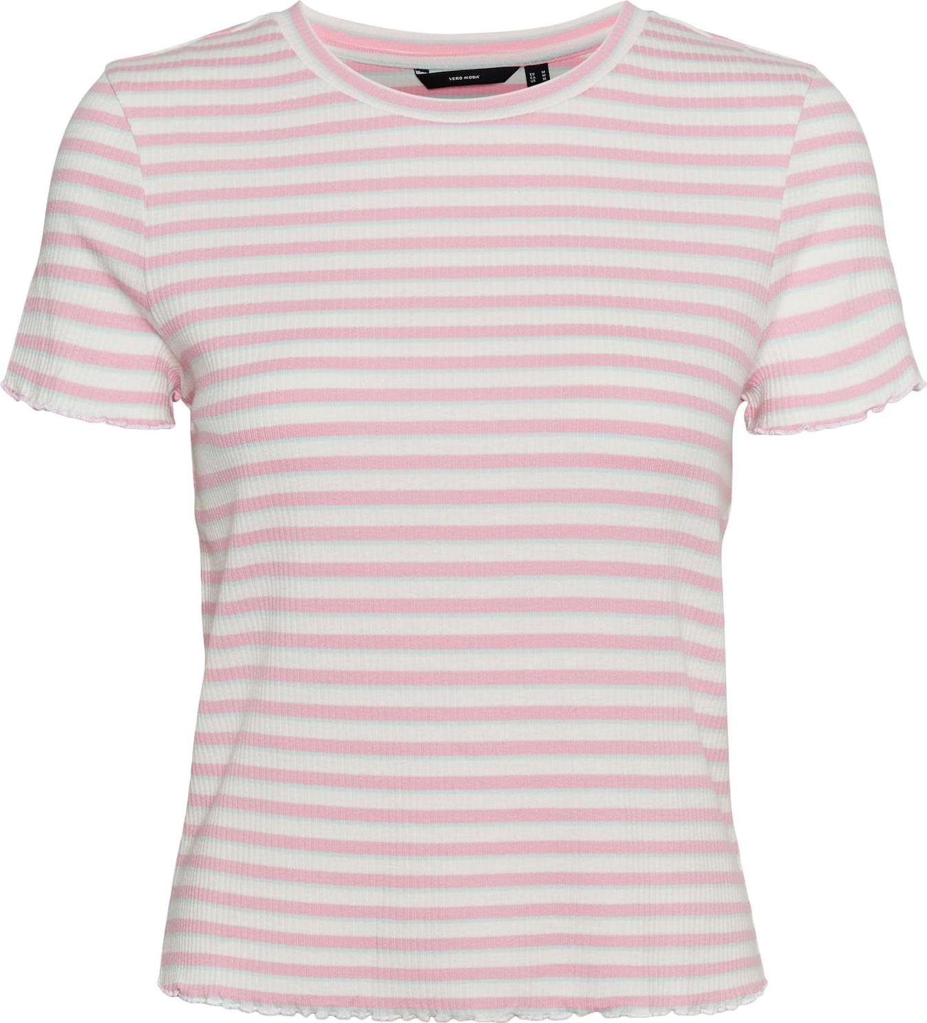 VERO MODA Tričko 'Vio' pink / opálová / bílá