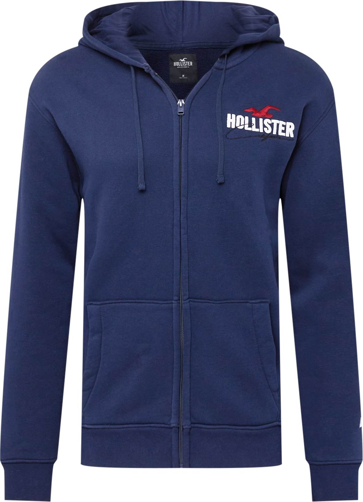 HOLLISTER Mikina s kapucí námořnická modř / bílá / červená