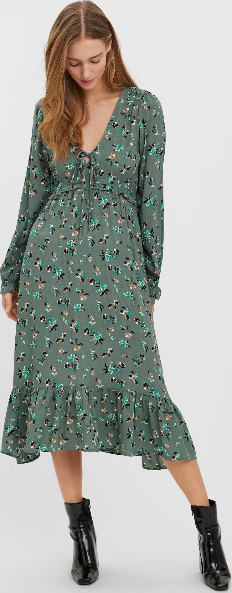 VERO MODA Šaty 'Ico' khaki / nefritová / bílá / černá