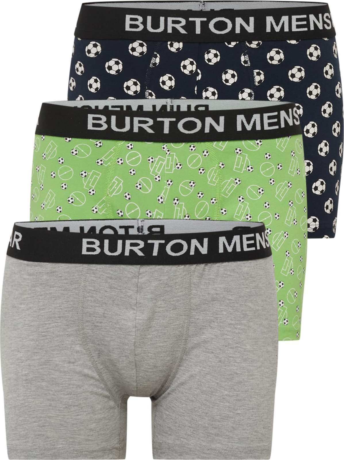 BURTON MENSWEAR LONDON Boxerky šedý melír / bílá / jablko / černá