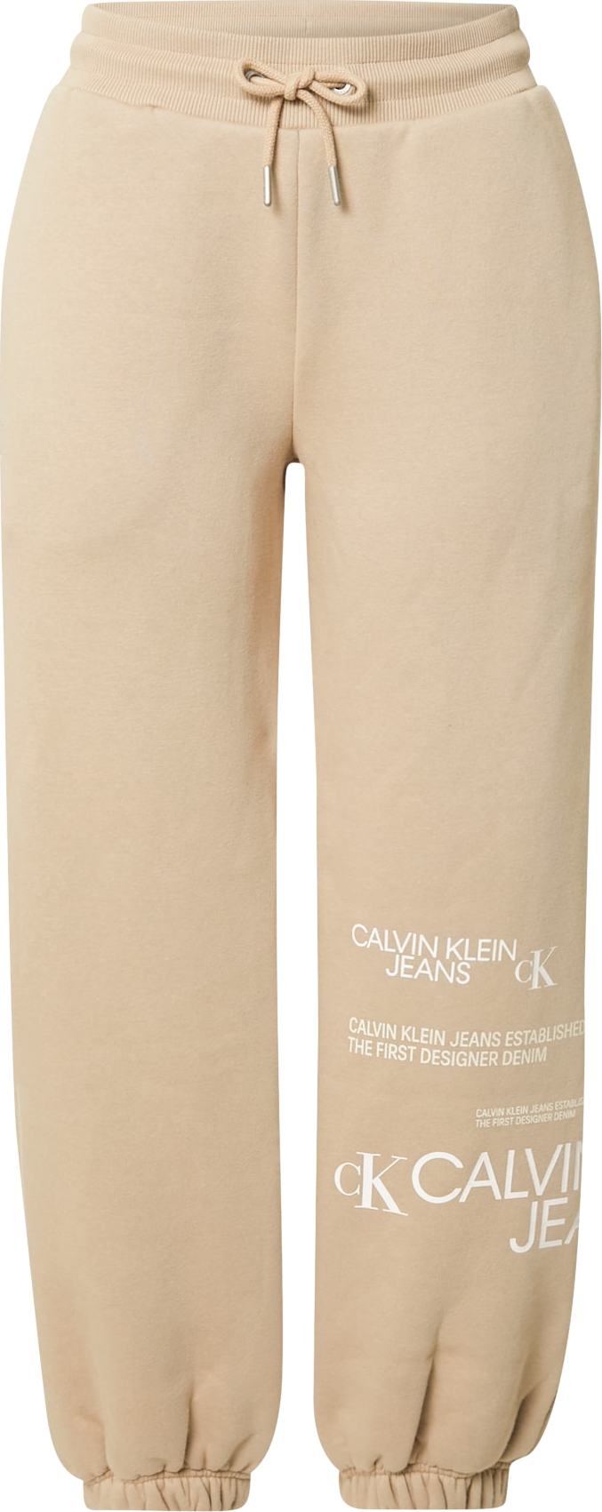 Calvin Klein Jeans Kalhoty béžová / bílá