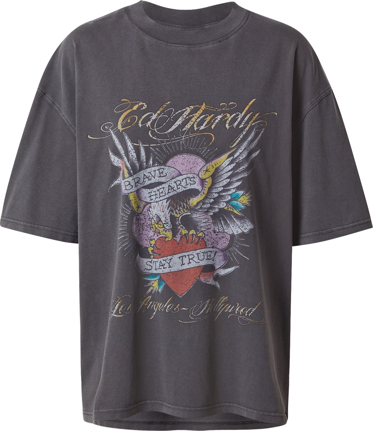 Ed Hardy Oversized tričko 'BRAVE-HEARTS' černá / červená / světle fialová / bílá