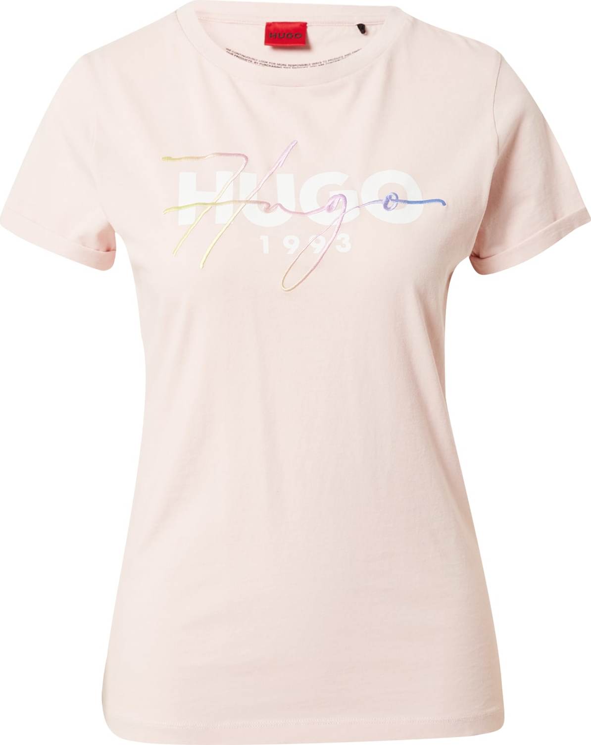 HUGO Tričko růžová / bílá / fialová / světle zelená