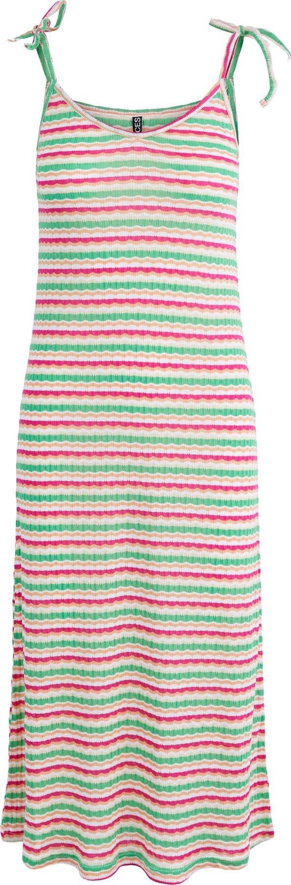 PIECES Letní šaty 'Sadie' broskvová / bílá / pink / zelená