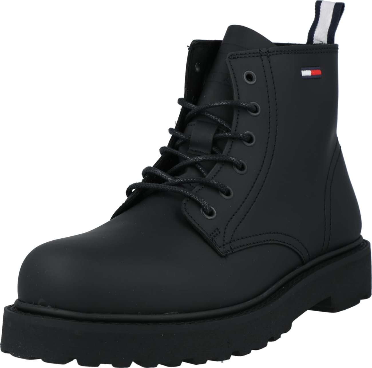 Tommy Jeans Šněrovací boty černá / bílá / červená