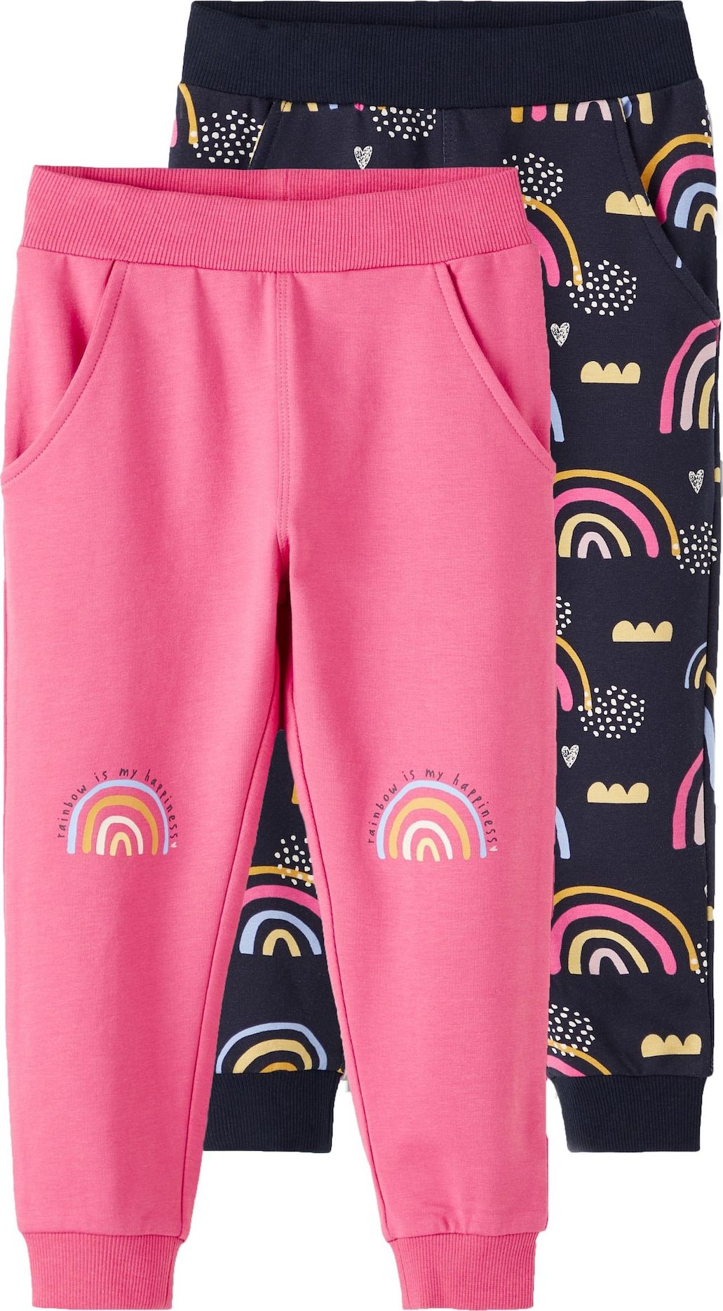 NAME IT Kalhoty 'Rainbow' námořnická modř / pink / pastelově žlutá / zlatě žlutá