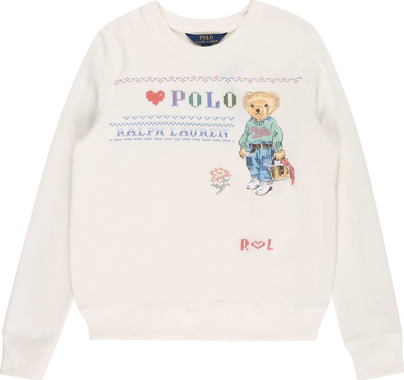 Polo Ralph Lauren Mikina bílá / červená / světle hnědá / modrá