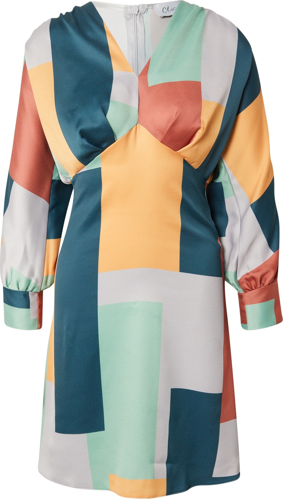 Closet London Šaty šedá / zelená / petrolejová / mandarinkoná / červená