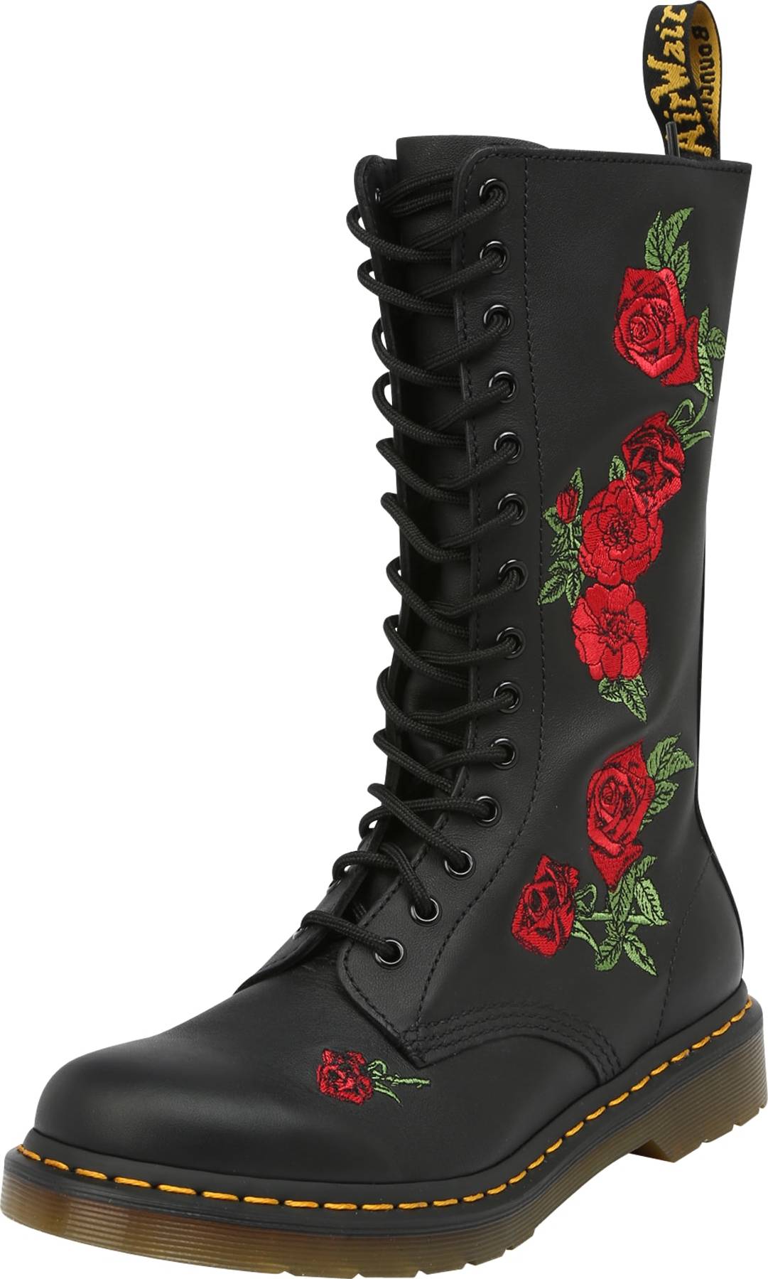 Dr. Martens Šněrovací boty 'Vonda' černá / krvavě červená / trávově zelená