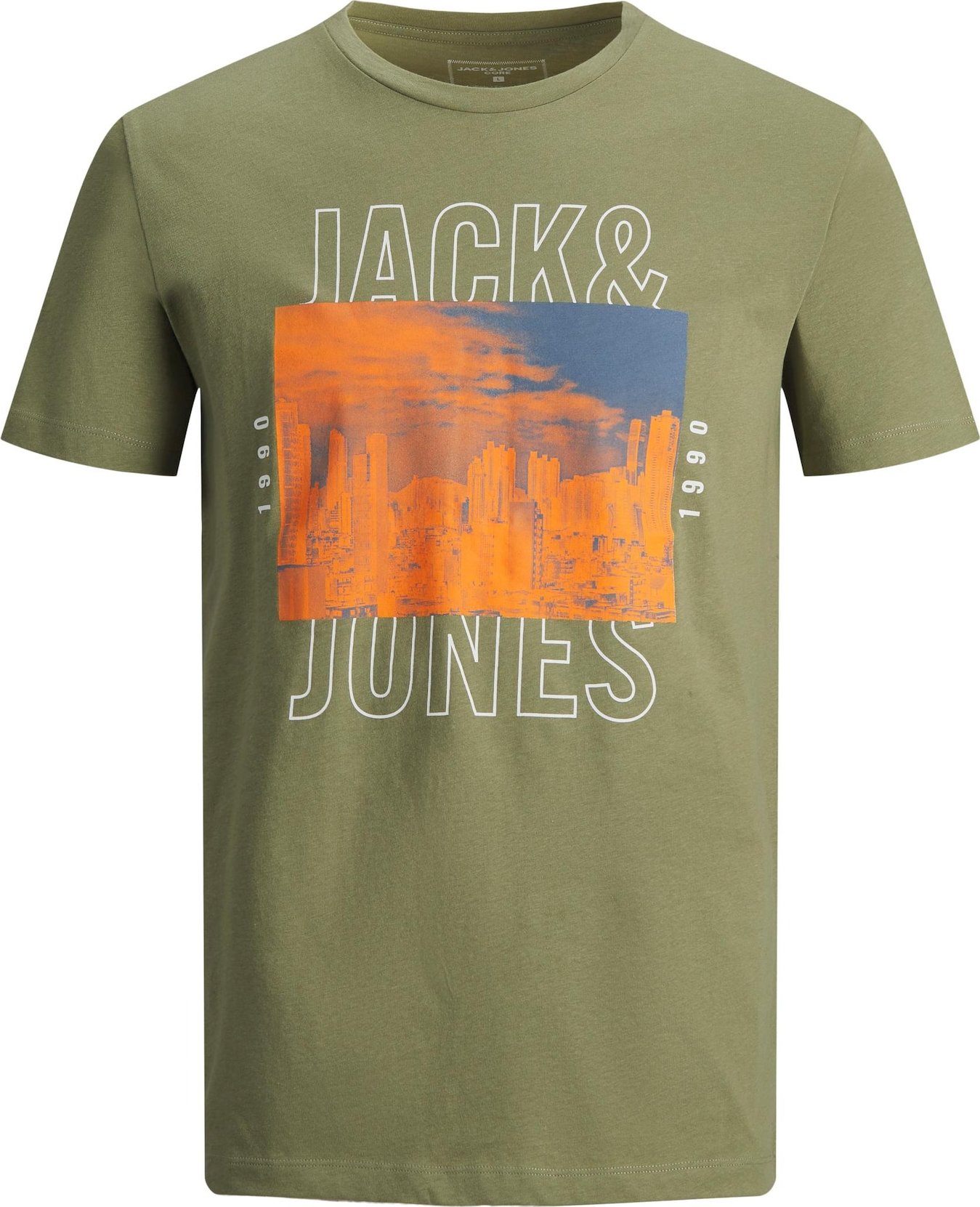 JACK & JONES Tričko 'Booster' khaki / tmavě oranžová / bílá / modrá