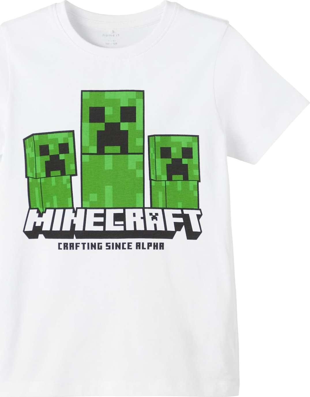 NAME IT Tričko 'Manu Minecraft' jablko / světle zelená / černá / bílá