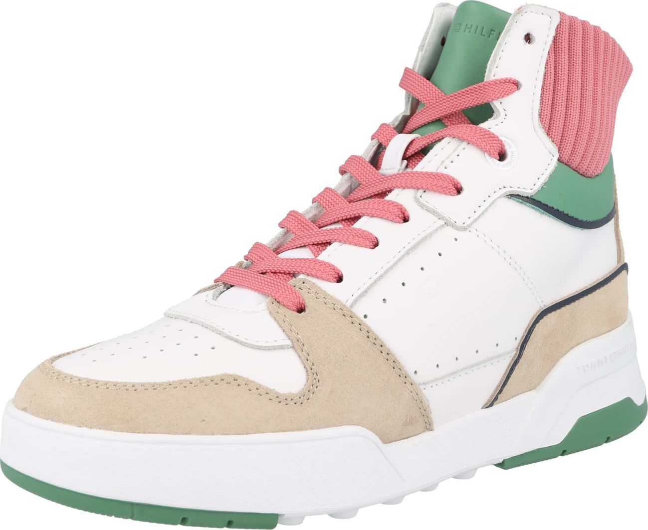 TOMMY HILFIGER Kotníkové tenisky bílá / zelená / pink / písková