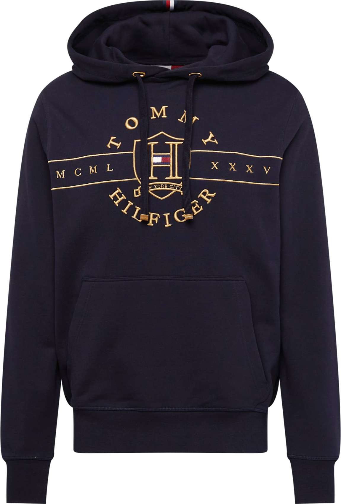 TOMMY HILFIGER Mikina s kapucí tmavě modrá / zlatá / bílá / tmavě červená