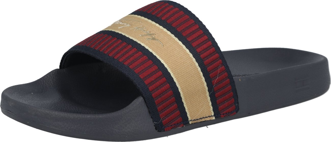 TOMMY HILFIGER Pantofle noční modrá / červená třešeň / světle hnědá / bílá