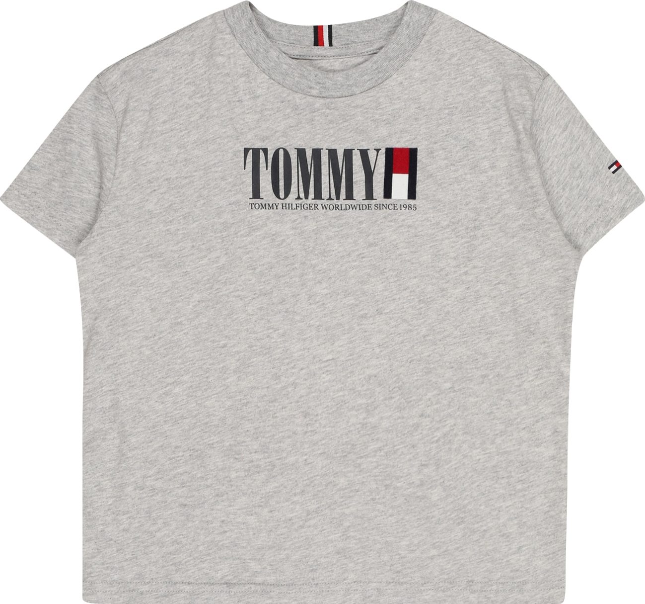 TOMMY HILFIGER Tričko šedý melír / noční modrá / bílá / ohnivá červená