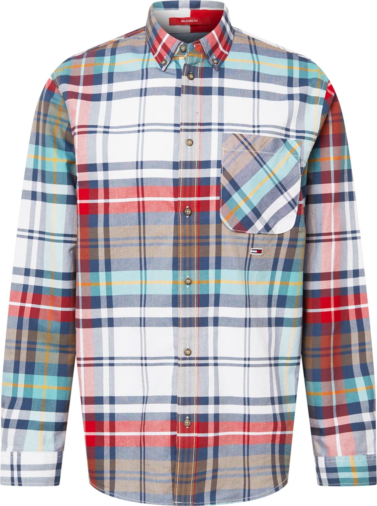 Tommy Jeans Košile aqua modrá / chladná modrá / červená / bílá
