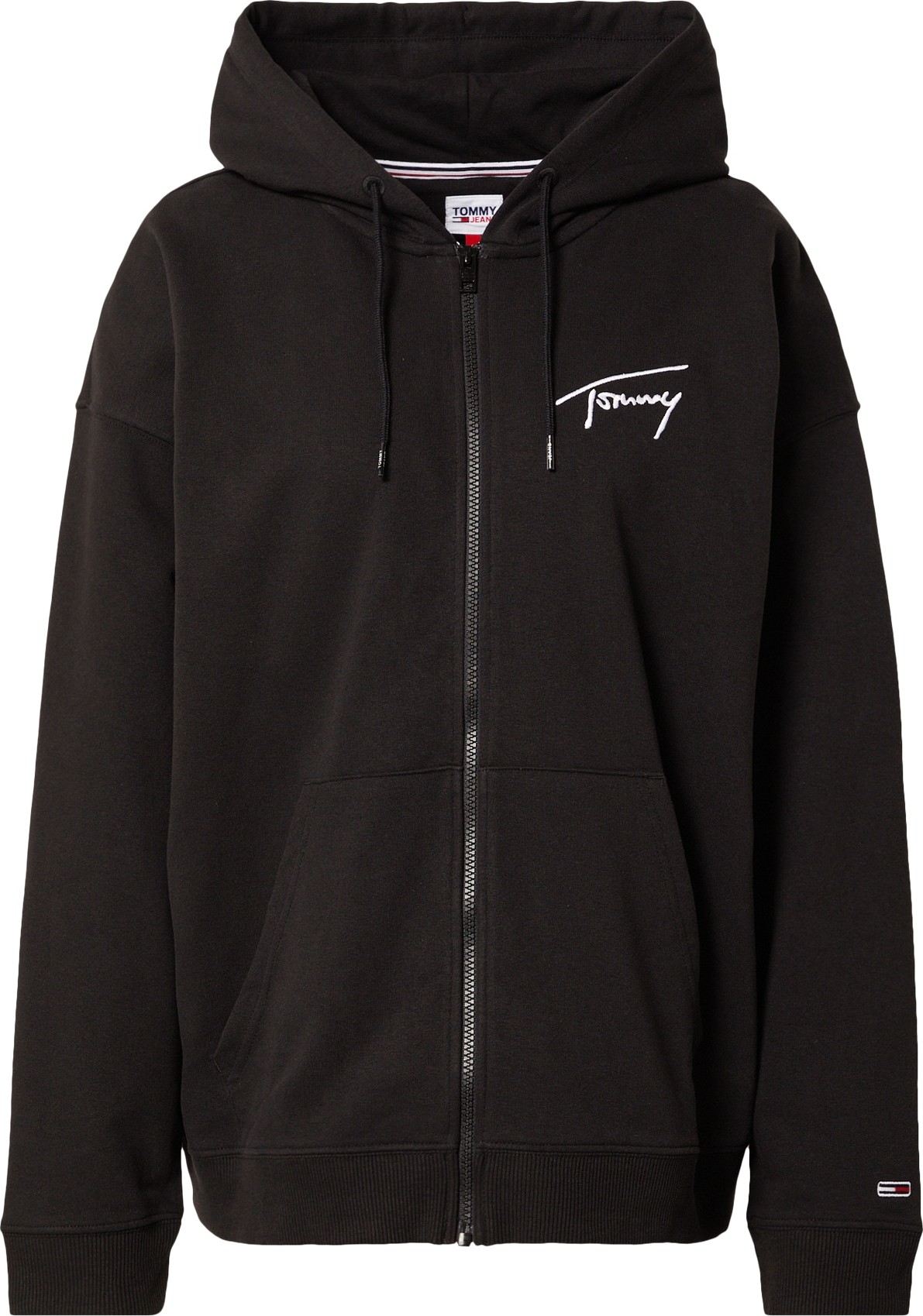 Tommy Jeans Mikina s kapucí černá / bílá